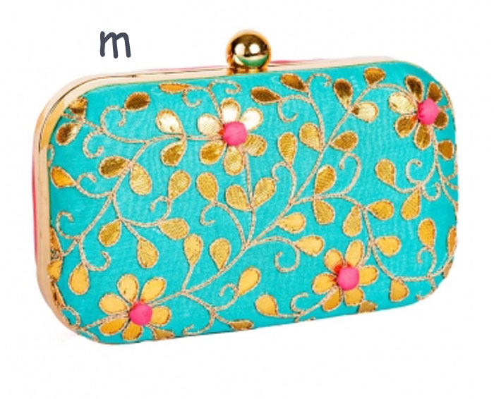Turquoise Peach Gotta Work Box Clutch Buy Online Designer Clutch Ahmedabad