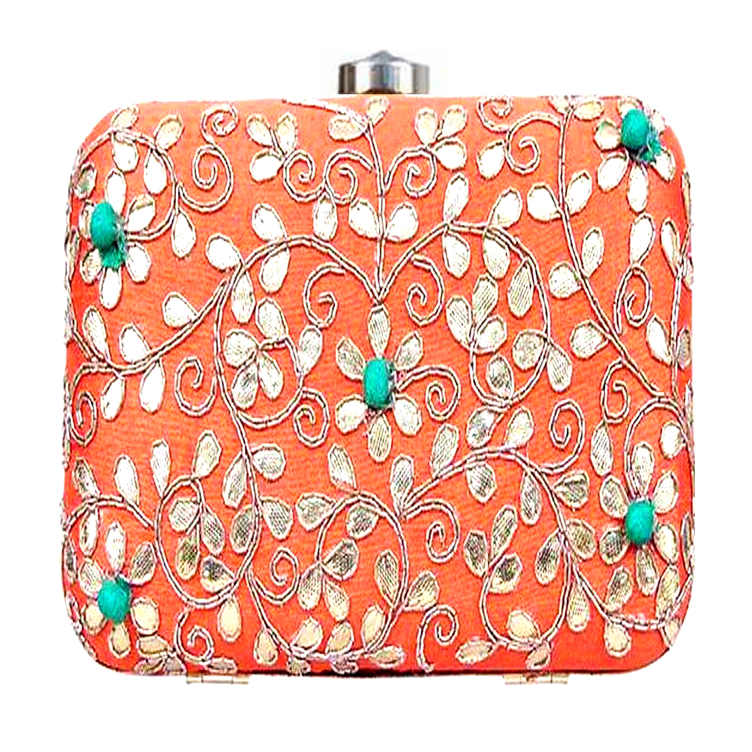 Tangy Orange Gotapatti work Box Clutch Tangy Orange Gotapatti work Box Clutch