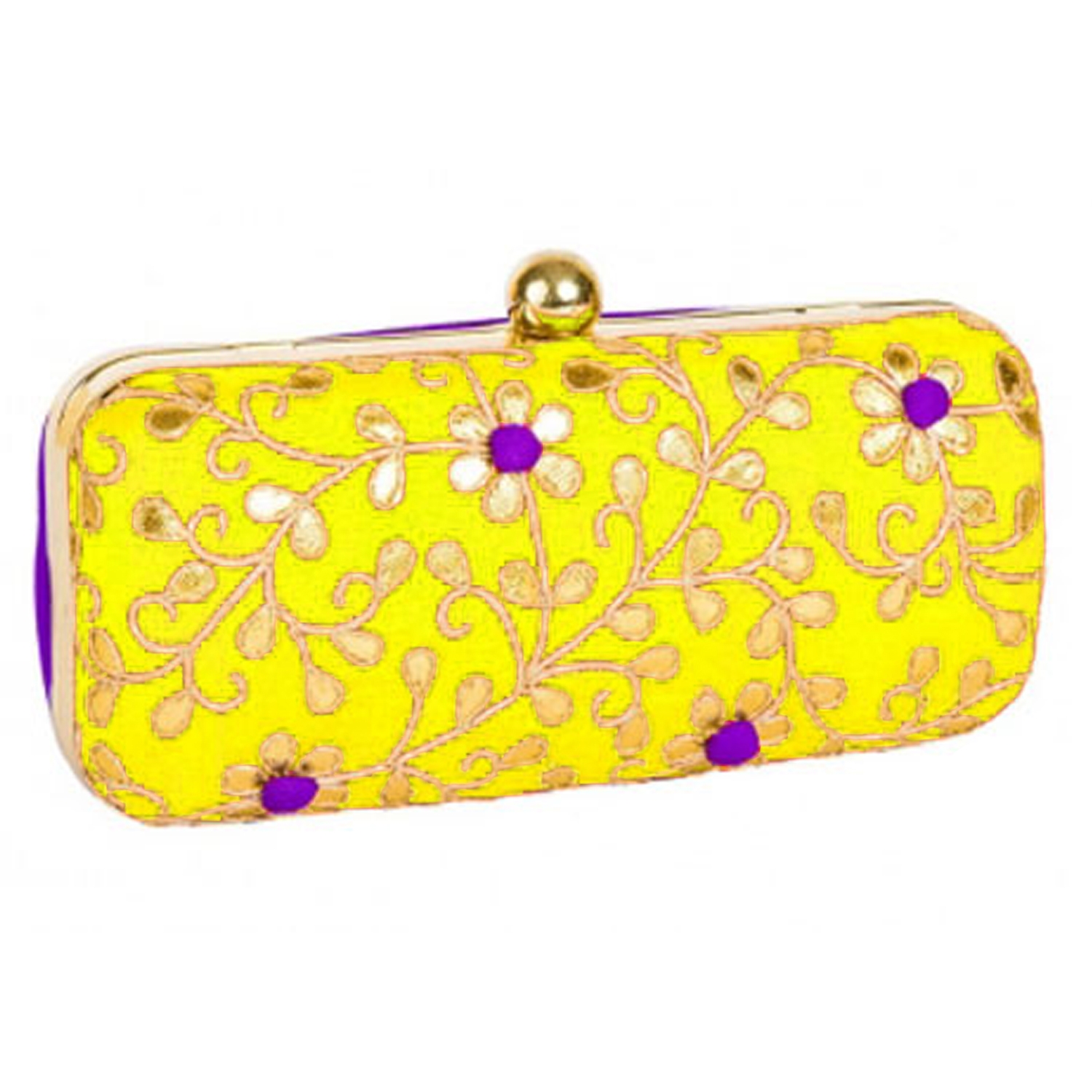 Bright Yellow Gota and Potli Work Box Clutch Bright Yellow Gota and Potli Work Box Clutch