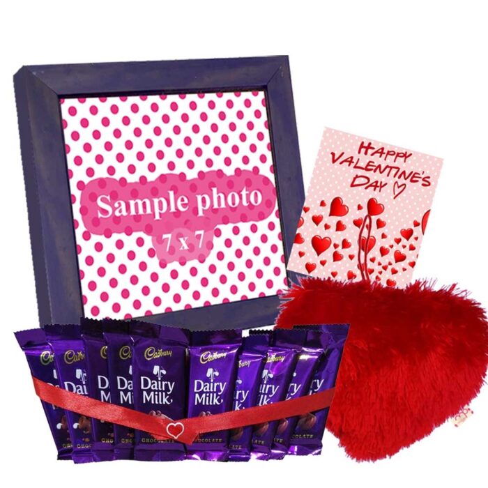 Valentine Gift with Chocolate Hamper - Dairy milk Combo with Photo frame and Heart