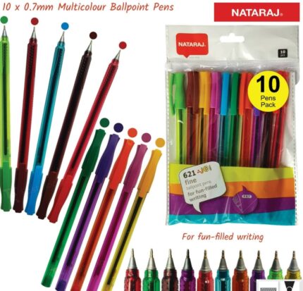 NATARAJ Joi Fine MULTICOLOURED Ballpoint Pens Write Draw Mark 10pcs